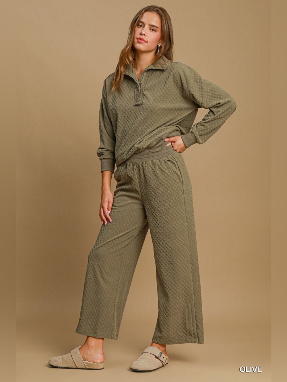 NWT 2 piece Olive Textured Top and Pants